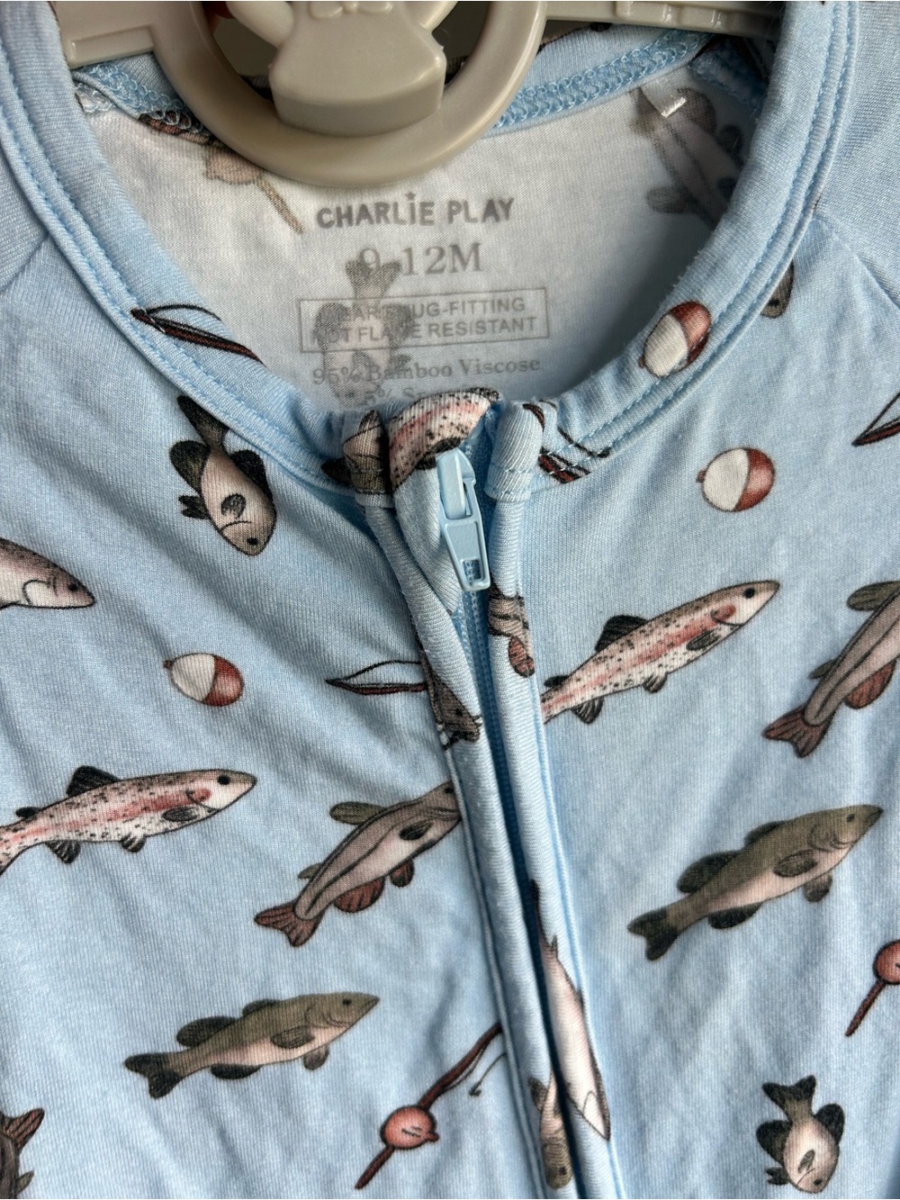 Charlie Play Light Blue Fish Print One-Piece for Kids